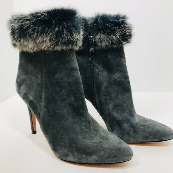 Antonio Melani NWOB! Kylan Gray Suede Ankle Booties Size 8M  Antonio Melani Kylan Gray Suede and Rabbit Fur Heeled Ankle Booties
